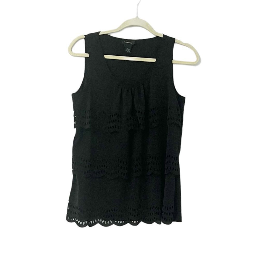 🟢Spense Black Layered Ruffle Sleeveless Blouse Size S